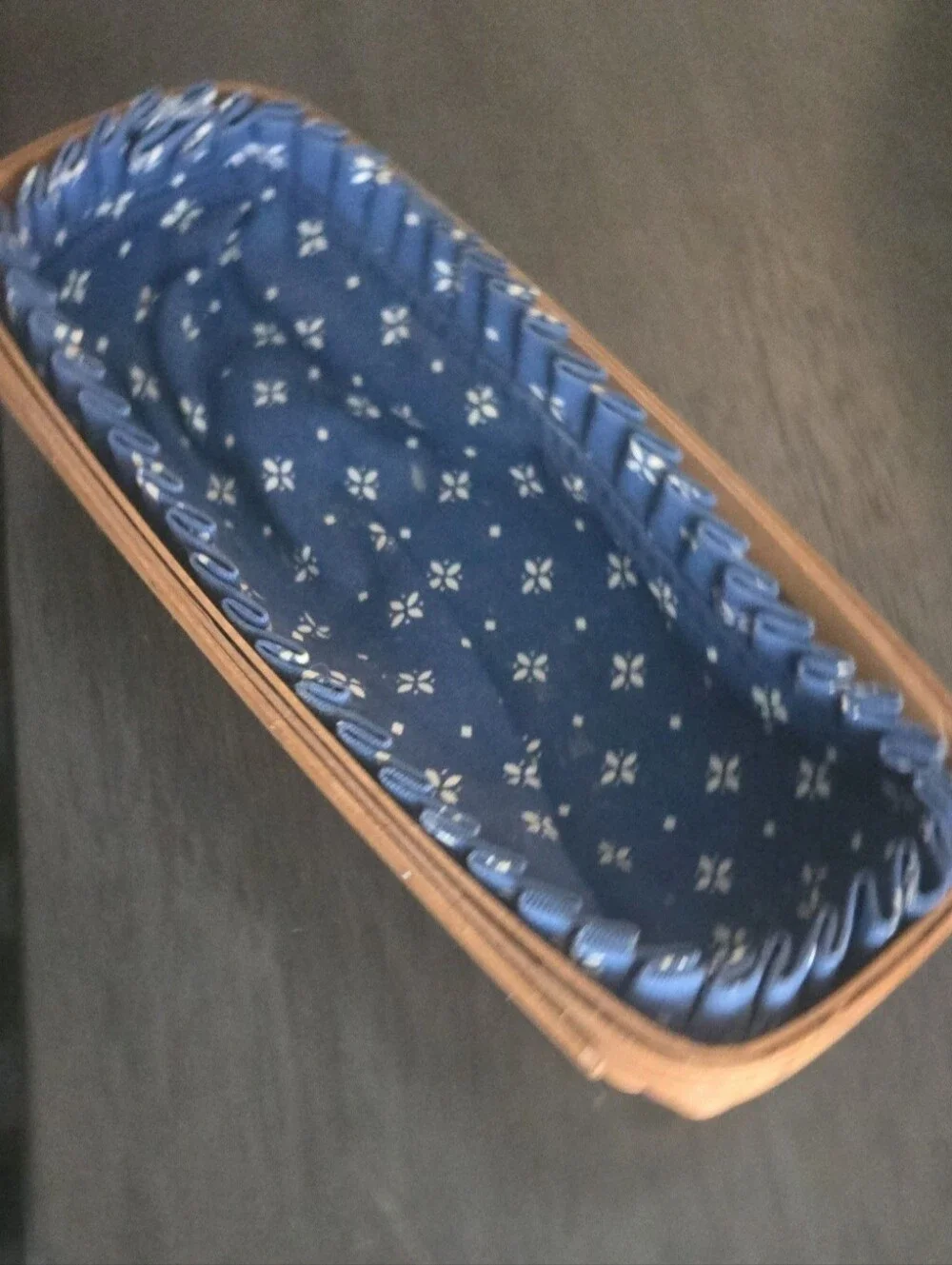 Vintage 1997 Longaberger Small Cracker Basket Blue Floral Liner
